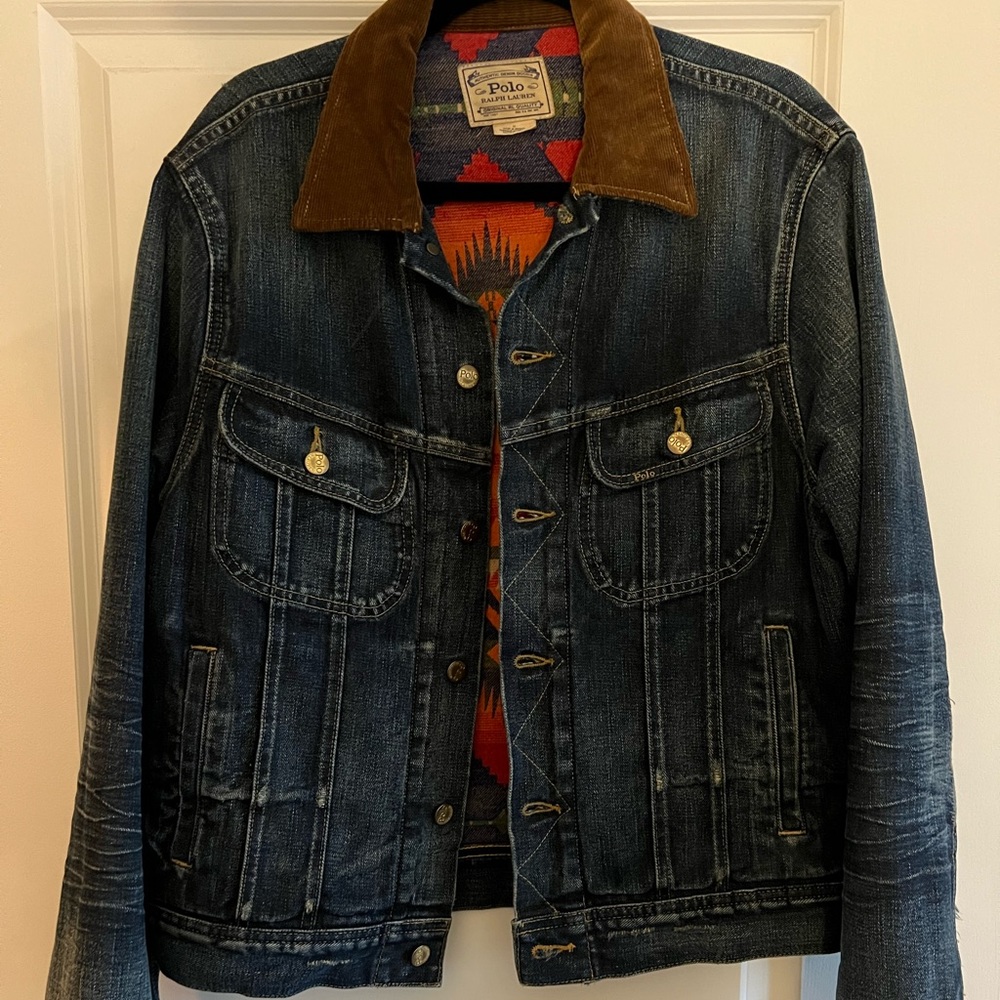 Polo Ralph Lauren southwestern flannel lined distressed denim jacket size medium